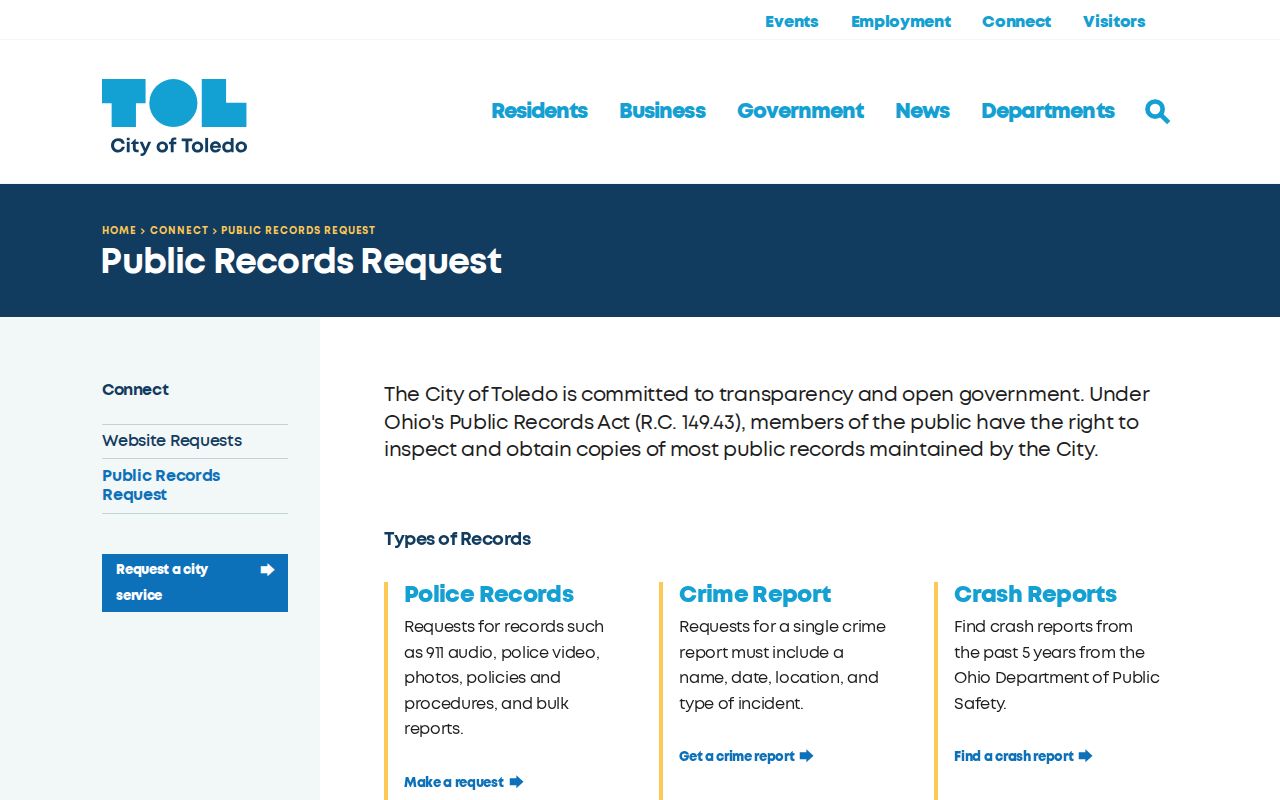 Toledo residents directory public records request