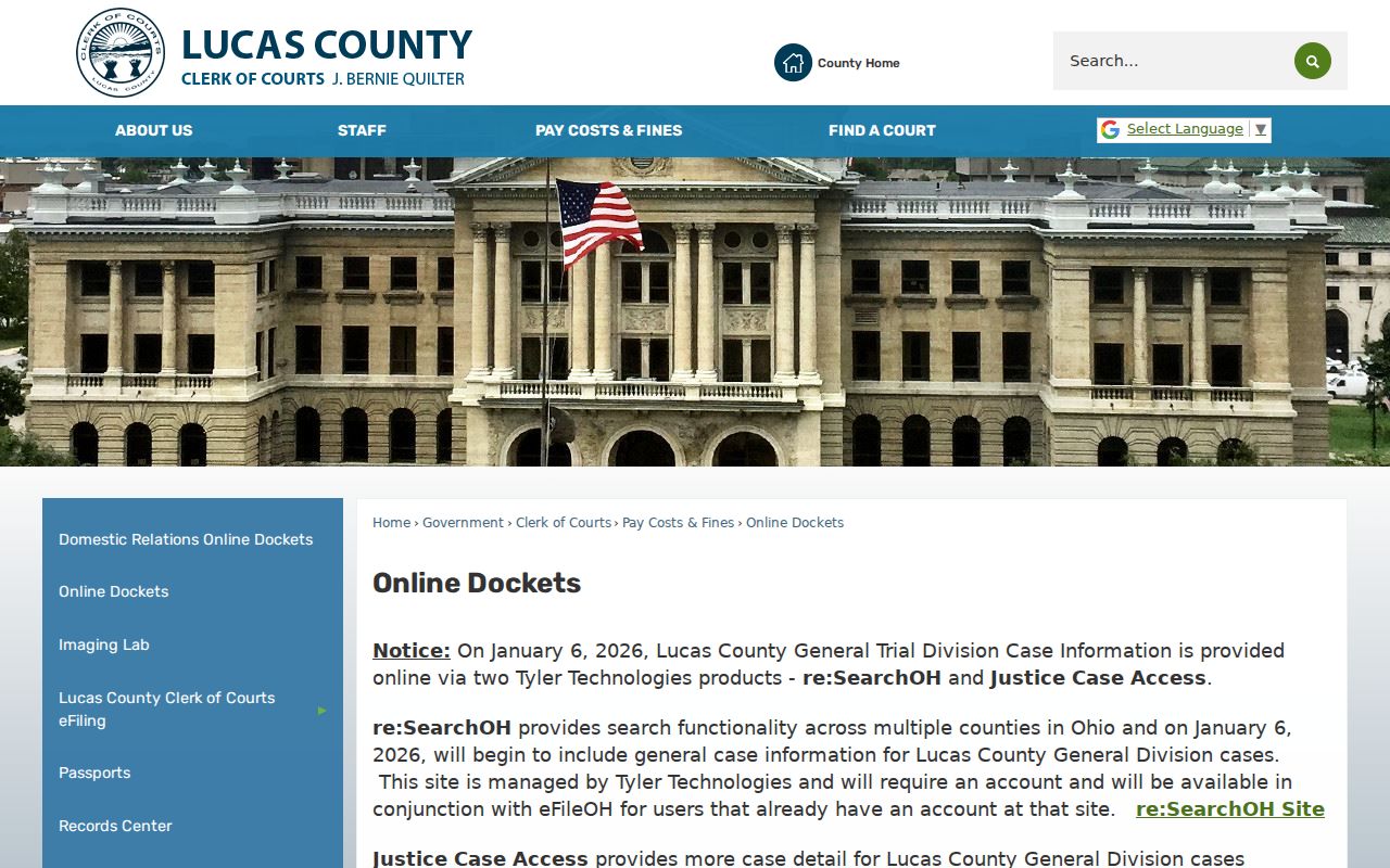 Toledo residents directory Lucas County online dockets