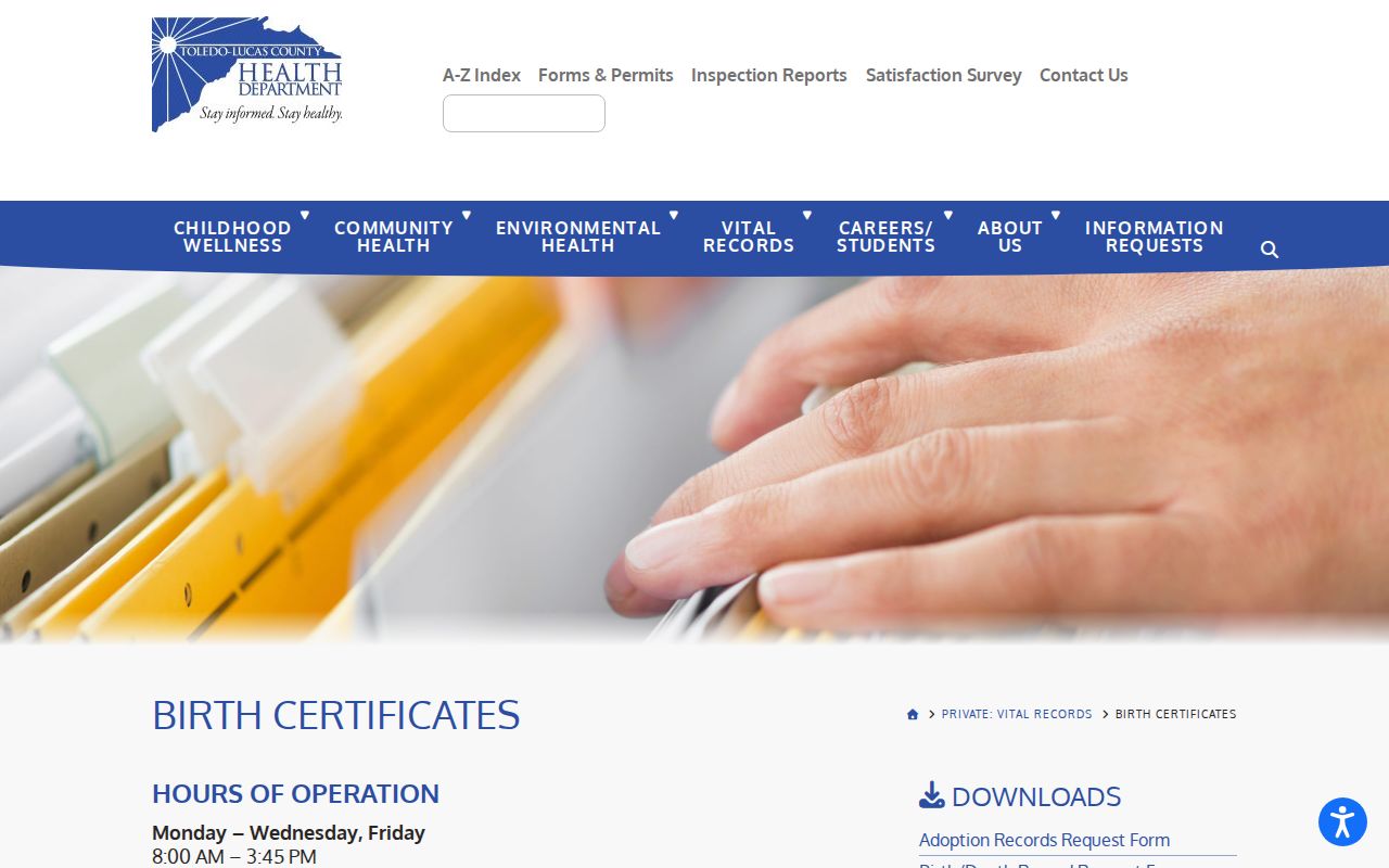 Toledo residents directory vital records request