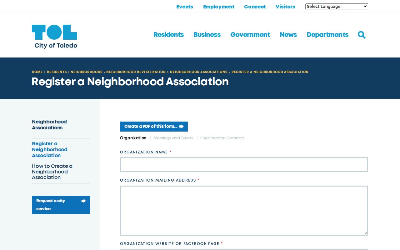 Toledo neighbors neighborhood association registration form