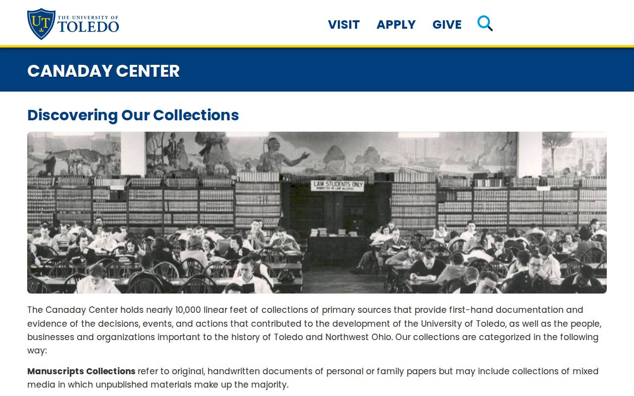 Toledo previous residents Canaday Center collection discovery tools