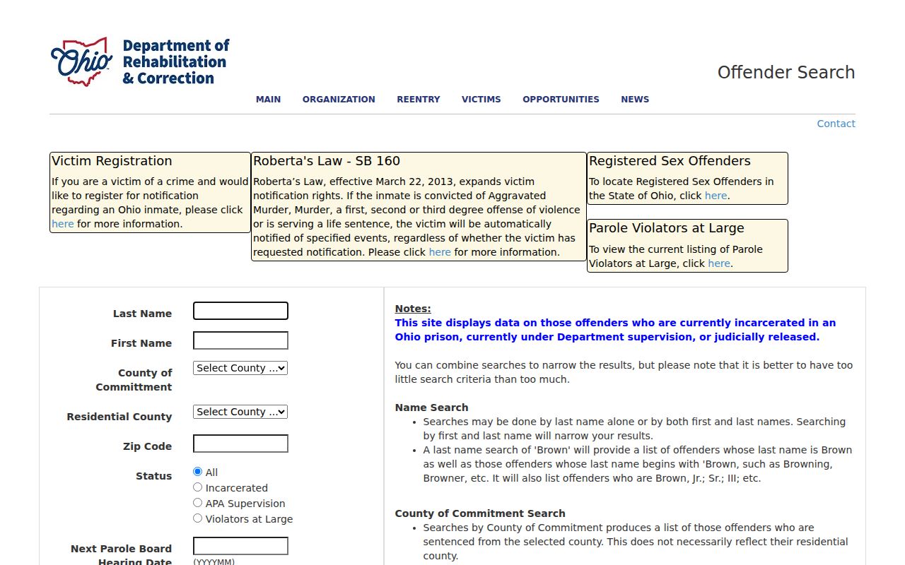 Toledo resident lookup Ohio offender search interface