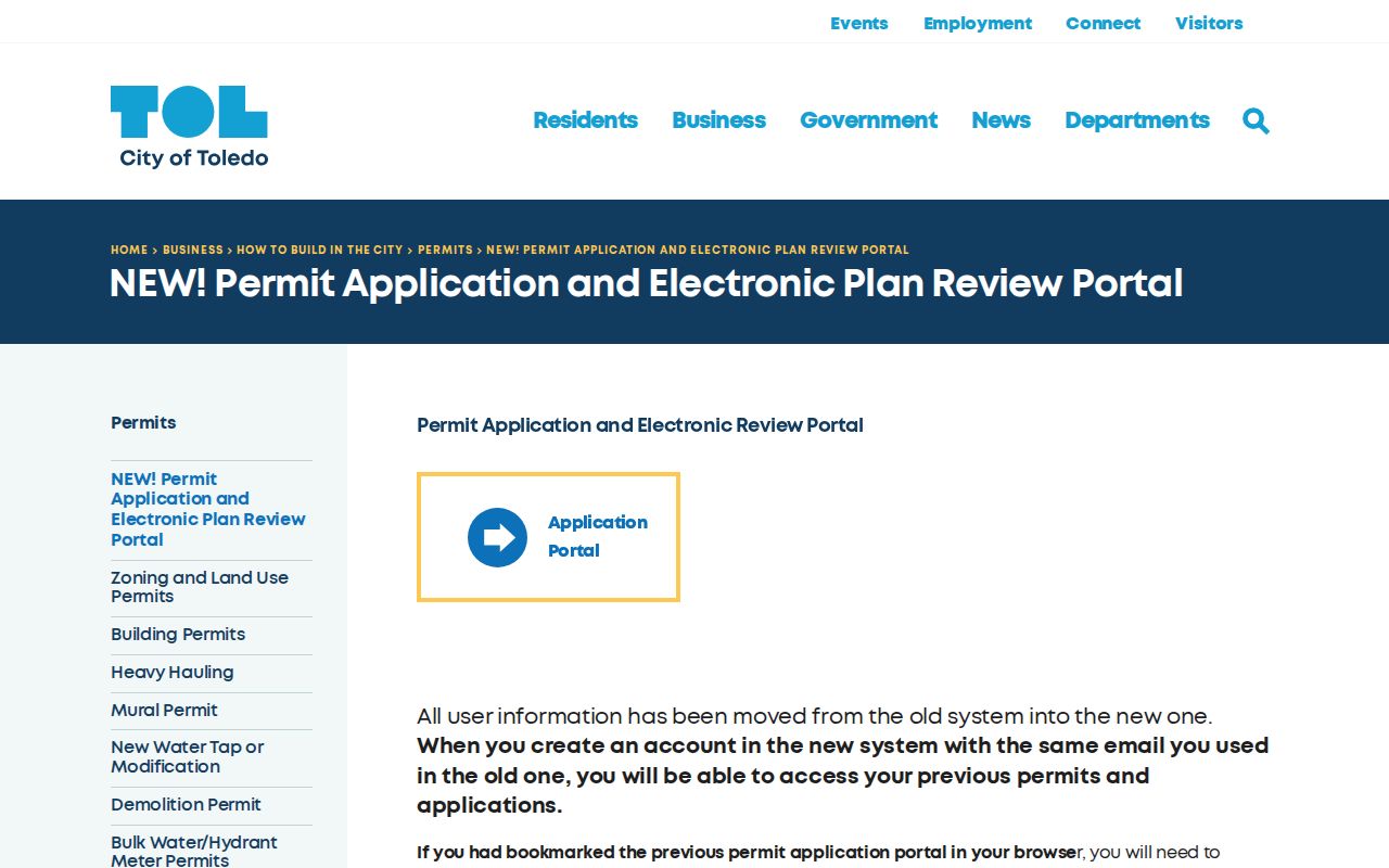 Toledo street directory permit application portal