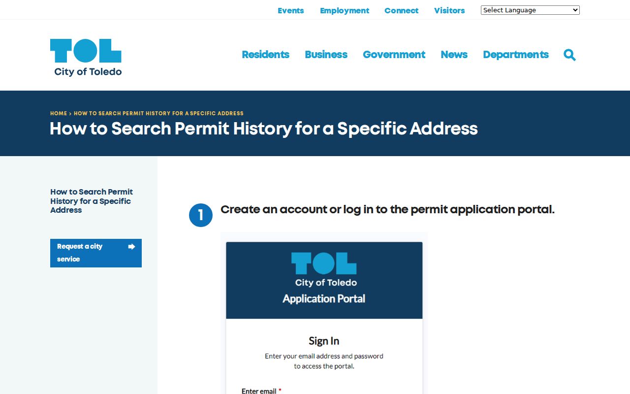 Toledo street directory permit history search instructions